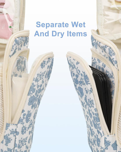 Relavel Hanging Toiletry Bag for Women Travel Makeup Bag Cosmetic Organizer Toiletries Bag for Travel Size Essentials Accessories Shower Caddy Bag for Bathroom Beach Gym, Floral Print