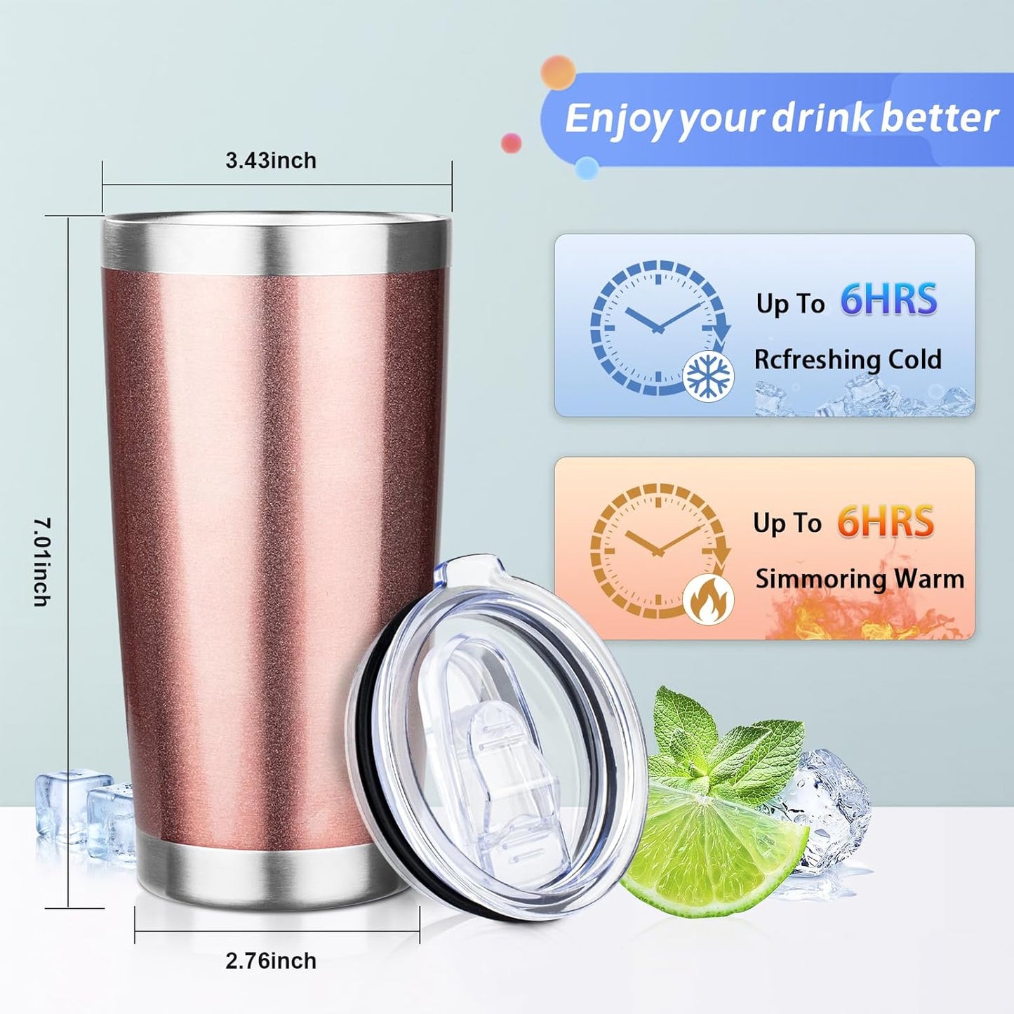 20oz Tumbler with Straw and Brush, Stainless Steel Vacuum Insulated tumbler, Double Wall Insulated Coffee Tumbler for Outdoor, Home, Travel,Office (Rose Gold,4pcs)