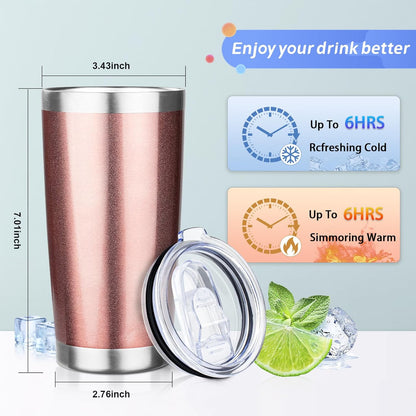 20oz Tumbler with Straw and Brush, Stainless Steel Vacuum Insulated tumbler, Double Wall Insulated Coffee Tumbler for Outdoor, Home, Travel,Office (Rose Gold,4pcs)