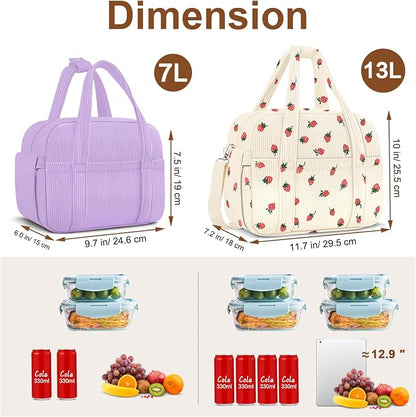 Corduroy Lunch Box Lunch Bag for Women Men, Cute Strawberry Small Insulated - Image 6