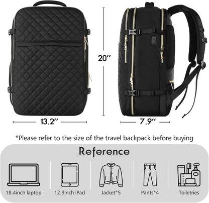 MOMUVO Large Travel Backpack Women, Flight Approved Carry On Backpack with 3 Packing Cubes, Water Resistant Anti-Theft Large School Bag Fit 18.4 Inch Laptop with USB Charging Port, Black