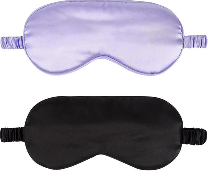 2Pack Silk Sleep Mask,IEKEODI Eye Mask for Sleeping，Elastic Blackout Eye Mask & Blindfold for Full Night's Sleep,Travel and Nap(Black+Purple)
