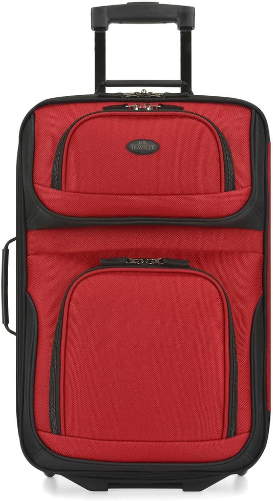 U.S. Traveler Lightweight Rolling 20" Carry On Luggage Softside Suitcase, Red, 2 Wheel Single