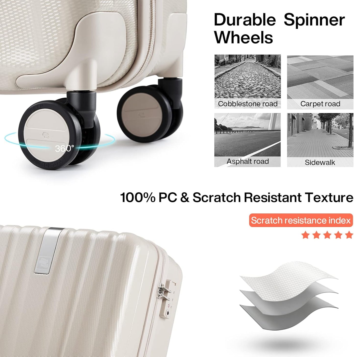 Hanke 16 Inch Underseat Carry on Luggage with Wheels Small Hard Shell Suitcases for Weekender,Travel Approved Lightweight Travel Luggage Suitcase for Womem Men,Christmas Gifts for Birthday-Ivory White