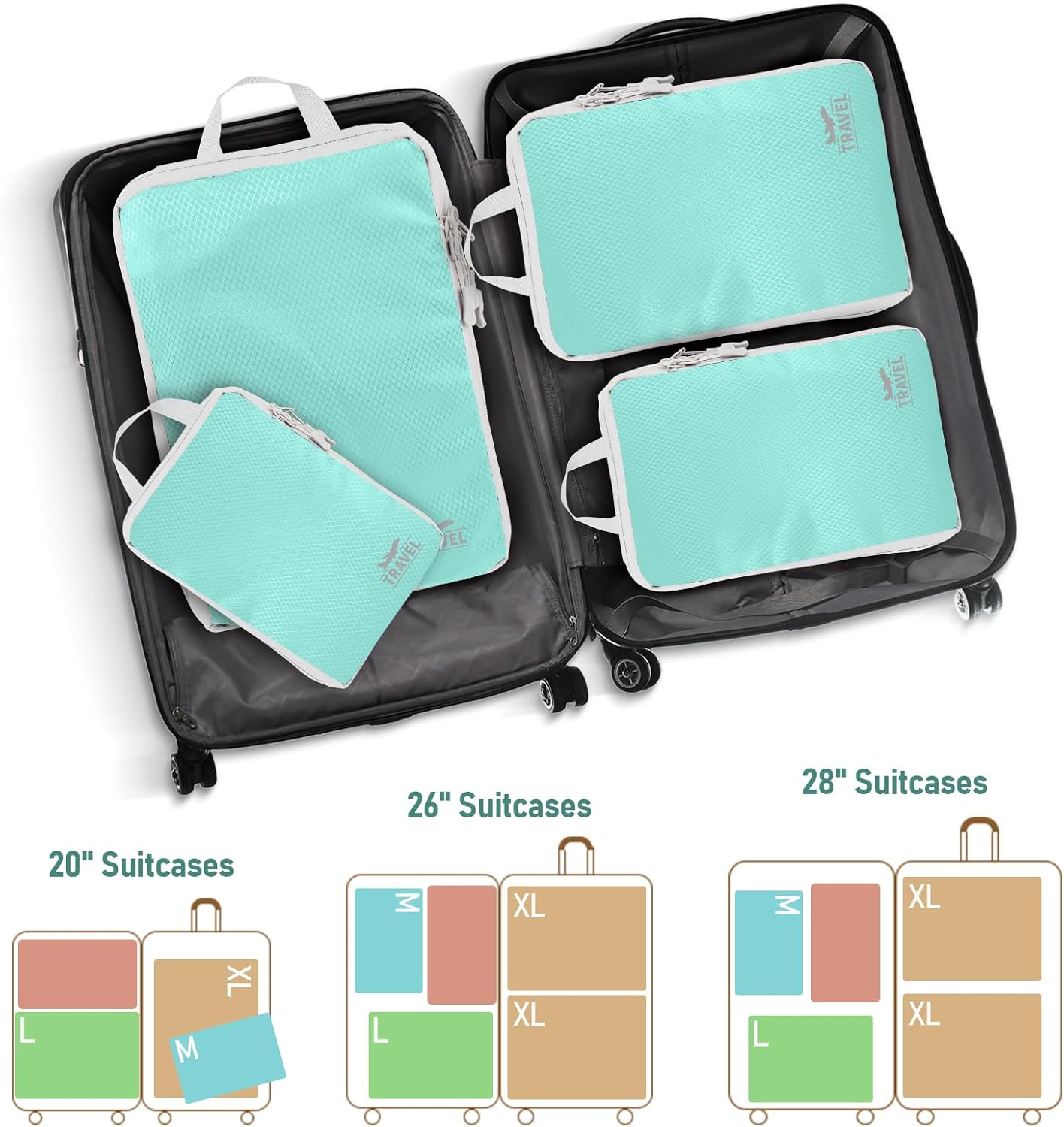 4-Piece Packing Cube Set - Lightweight Luggage Organizers for Travel, Vacation and Suitcases - Durable Accessories with Compression