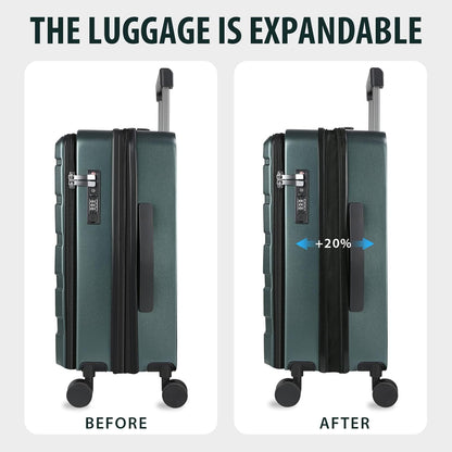 KROSER Carry On Luggage with Spinner Wheels & Built-in TSA Lock, Expandable Top Loading Hard Shell Suitcase Large Capacity Durable Rolling Luggage with USB Port, Carry-On 20-Inch, Dark Green