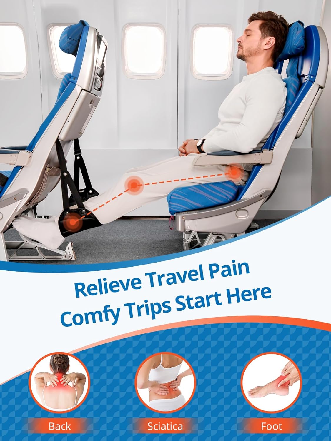 2 Pack Airplane Foot Hammock, Portable Travel Feet Rest Leg Relief, Ergonomic Hanging Sling for Long Flight,Car, Office Home, Comfort Support Travel Essentials, Black