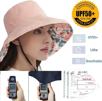 vidsel Womens Sun Hats Wide Brim Reversible Bucket Cotton Hat Packable Summer Travel Cap with Hat Clip,UV Protection