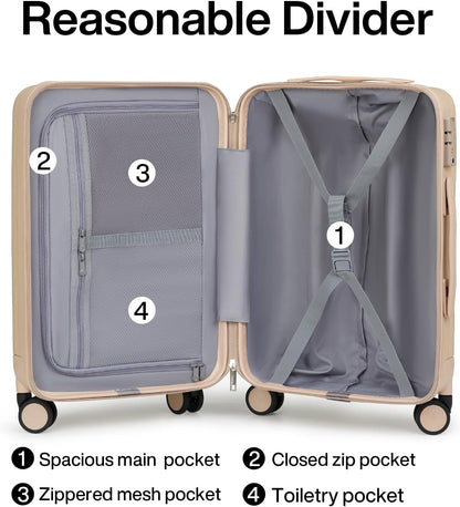 Hanke Luggage Sets 3 piece Carry On Luggage with Wheels PC Hard Shell Suitcases Lightweight Checked Travel Luggage Large Travel Suitcase Woman Men 20/24/29 Inch(Cuba Sand)