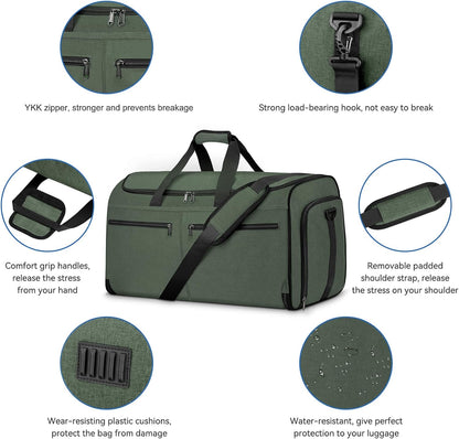 Bukere Garment Bags for Travel, Large Convertible Garment Duffel Bag for Men Women, Shoe Compartment, 2 in 1 Hanging Dress Suitcase Suit Travel Bags