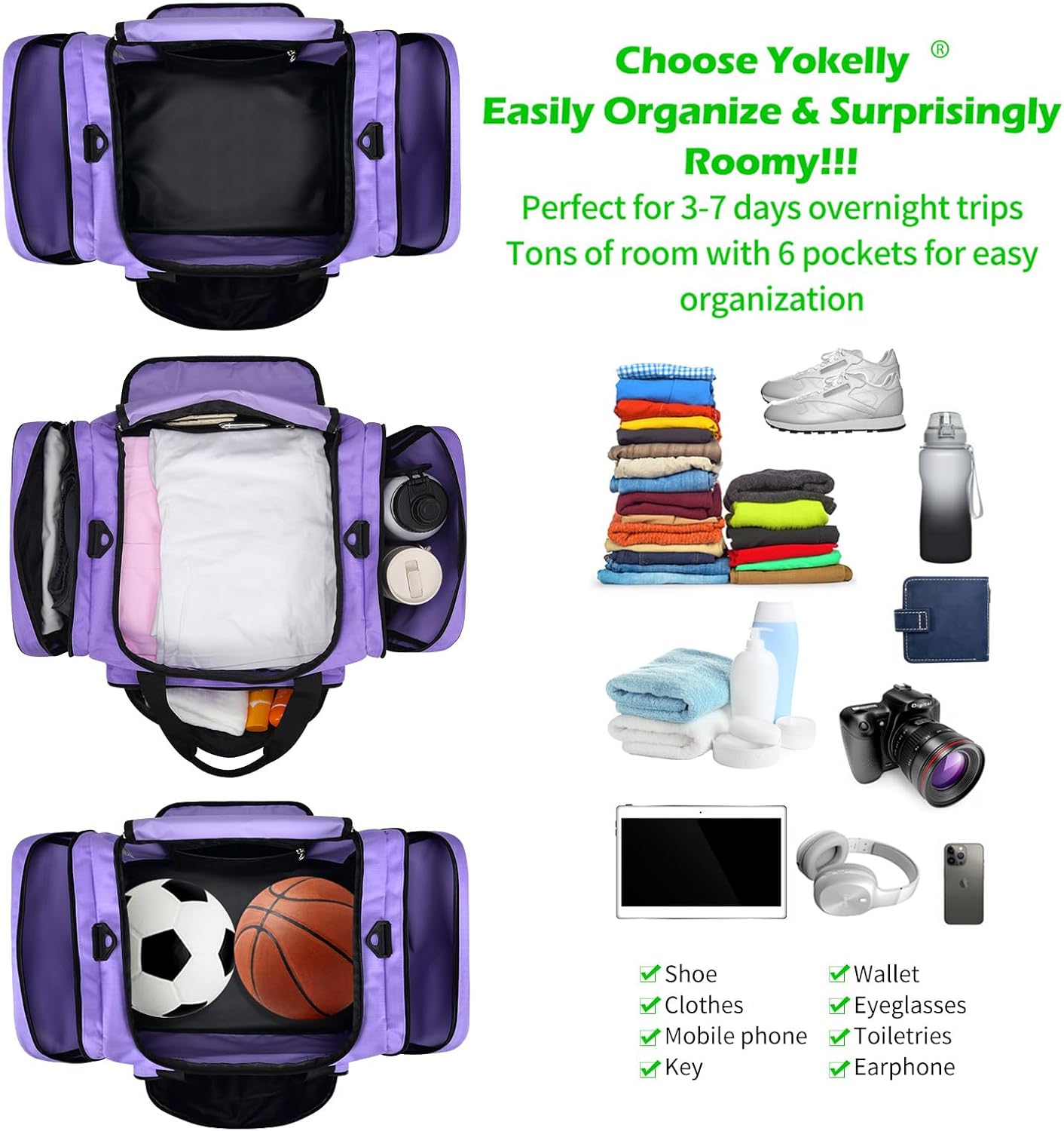 Sports Duffel Bag 20 inch for Travel Gym - Purple
