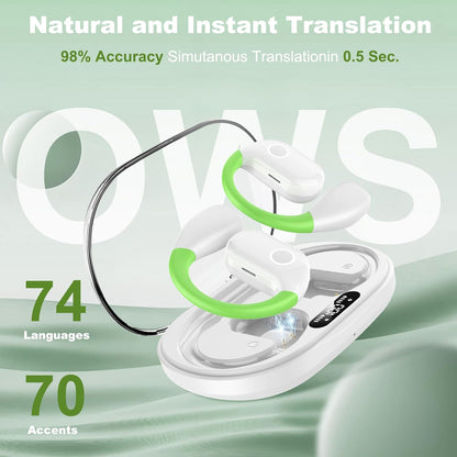 AI Language Translation Earbuds, Translator Earbuds Real Time with iOS & Android, Noise Cancelling,144-Language Bluetooth Headphones Translating Device for Travel and Business, White