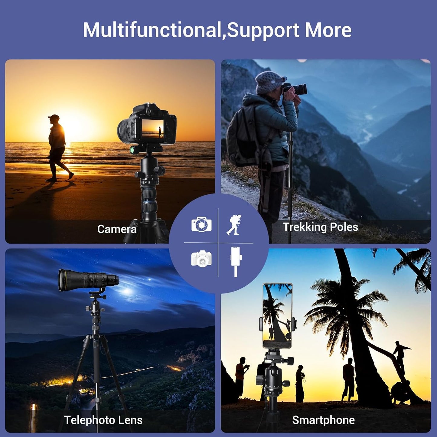71" Camera Lightweight Foldable Aluminum Tripod & Monopod with 360° Ball Head Payload 33lbs, Adjustable Height Professional Travel Tripod for DSLR Camera Shooting Smartphone