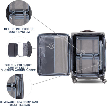 Travelpro Platinum Elite Softside Expandable Checked Luggage, 8 Wheel Spinner Suitcase, TSA Lock, Men and Women, Vintage Grey, Checked Medium 25-Inch
