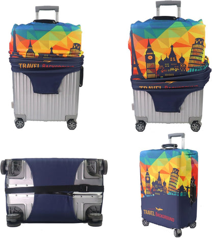 MosaiRudo Thicker Luggage Cover Elastic Suitcase Cover Protector Fits 18-32 Inch Suitcase Travel Accessories (Travel-4, S)