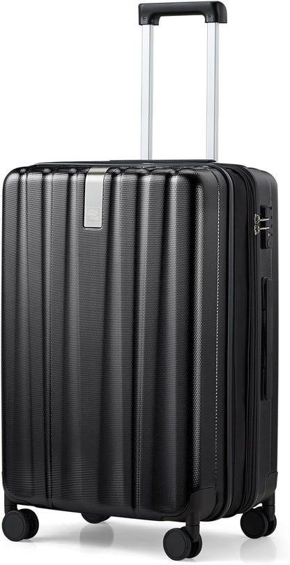 Hanke 24 Inch Expandable Checked Luggage Lightweight PC Hard Shell luggage Suitcases with Wheels Travel Luggage Rolling Large Suitcase Travel Luggage Bag for Go To University.(Jet Black)