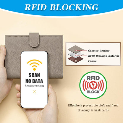 Passport Holder for Travel Women RFID Blocking Genuine Leather Passport Wallet with Card Slots, Zipper Coins Pocket, Cash Holder, Grey