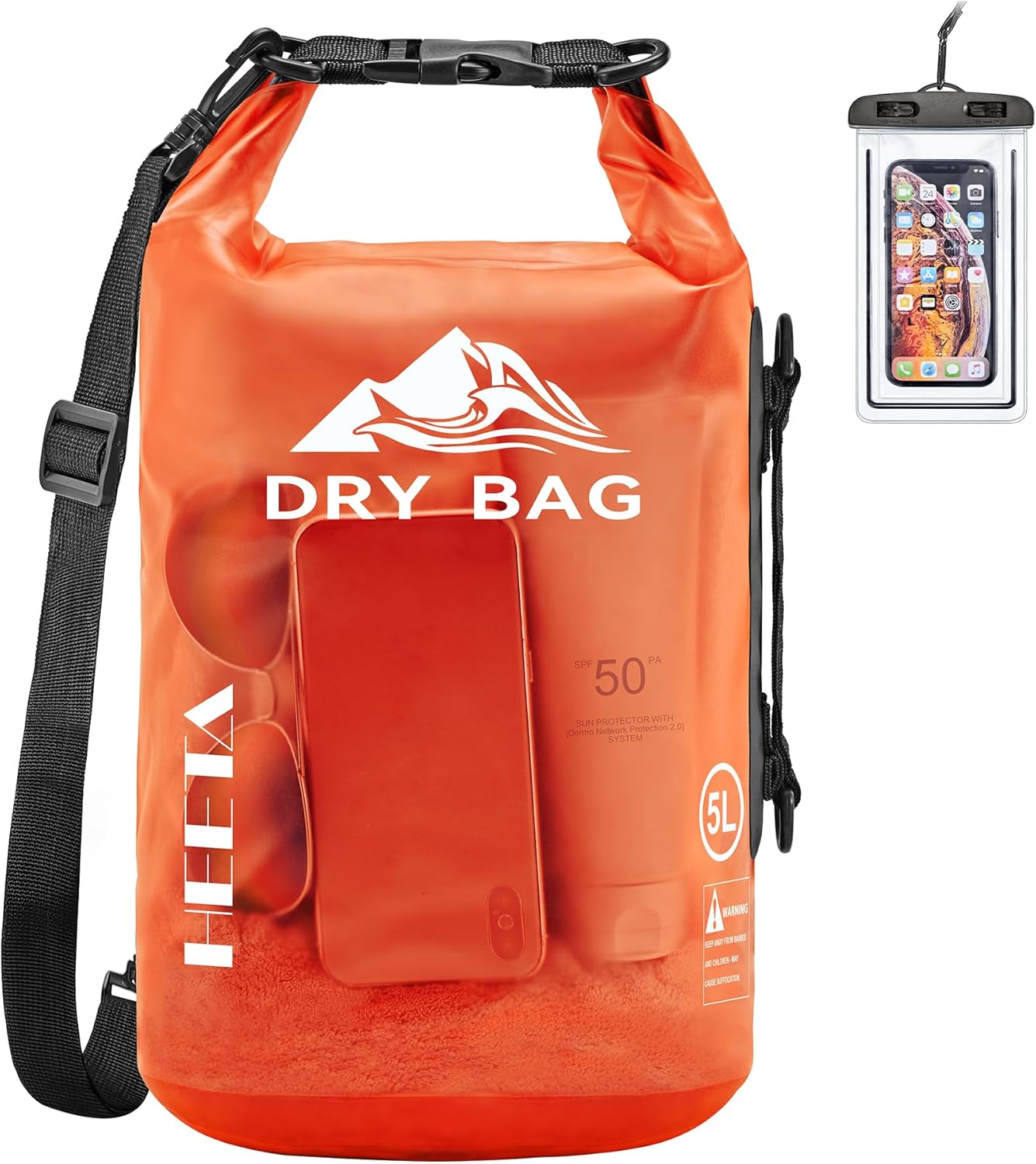 HEETA Dry Bag Waterproof for Women Men, 5L/10L/20L/30L/40L Roll Top Lightweight Dry Storage Bag Backpack with Phone Case for Travel Swimming Boating Kayaking Paddle Board Camping Beach Accessories