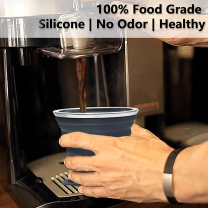 Litoexpe 4 Pack Silicone Collapsible Travel Cup Portable Folding Camping Cup Sets with Lids, Dark Gray & Pink & Navy Blue &Teal, Capacity 9.22oz (270ml)