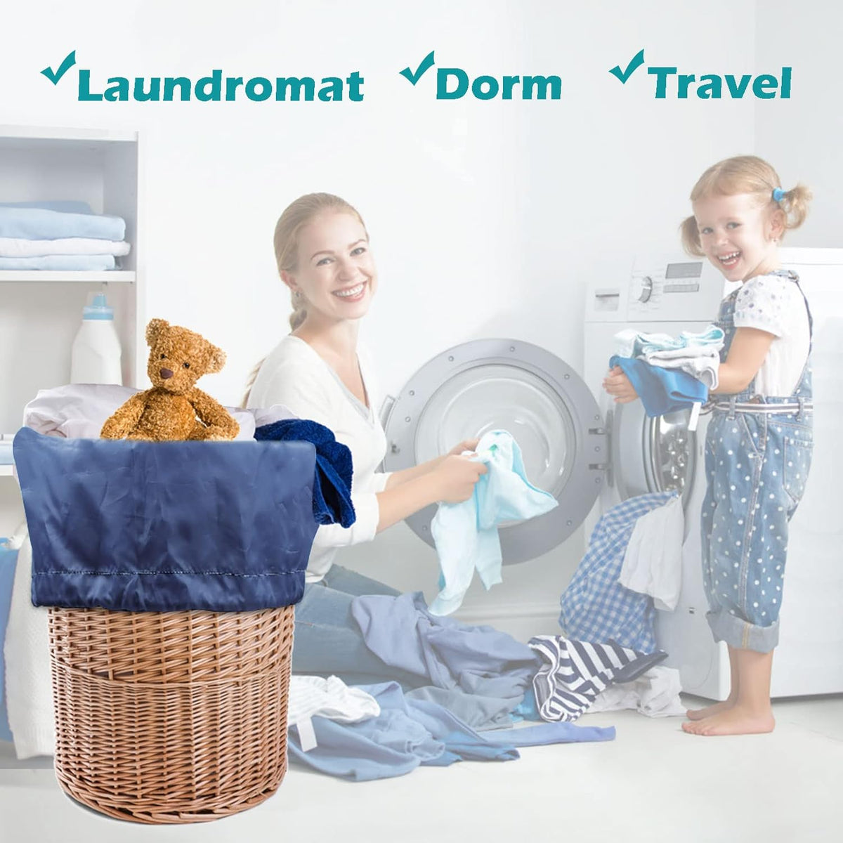 Heavy Duty Laundry Bag 2 Pack XL Nylon Laundry Bags with Straps, Washable Large Dirty Clothes Organizer with Drawstring Closure, Travel Washing Bag Fit a Laundry Hamper or Basket