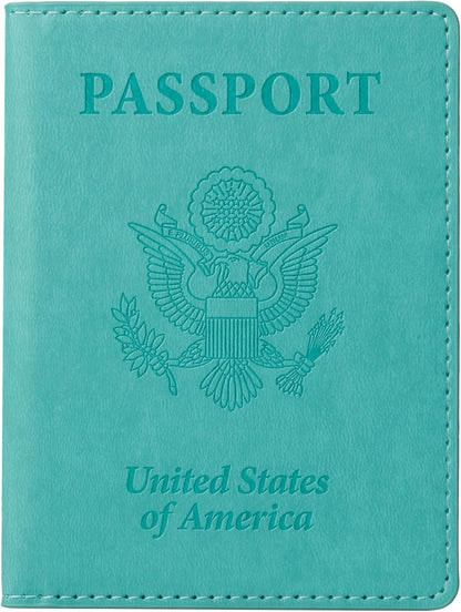 TIGARI Passport Holder for Travel Women Men, PU Leather Passport Wallet Cover Case Sleeve, Waterproof Protected Document Organizer, Family Vacation Plane Cruise Travel Essentials-Teal