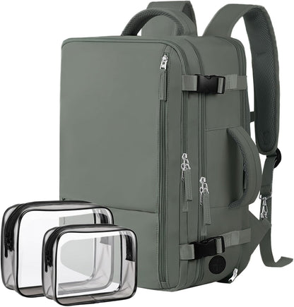 Hanples Extra Large Travel Backpack for Women as Person Item Flight Approved, 40L Carry On Backpack, 17 Inch Laptop Waterproof Hiking Casual Bag(Olive Green)