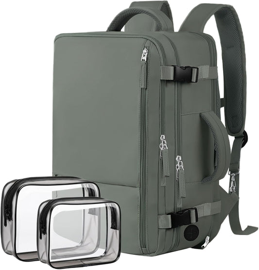 Hanples Extra Large Travel Backpack for Women as Person Item Flight Approved, 40L Carry On Backpack, 17 Inch Laptop Waterproof Hiking Casual Bag(Olive Green)