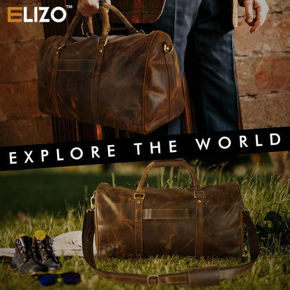 ELIZO Personalized Leather Duffle Bag For Men Women REAL FULL GRAIN Custom Travel Overnight Weekender Carry On Luggage Sports Gym Bags (Antique 20 Inch) Origin