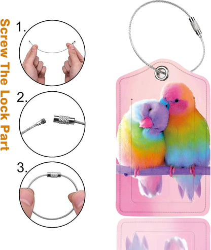 2 Pack Luggage Tag for Suitcase, Cute Unique Leather Bag Tags Identifiers Privacy Cover ID Label with Durable Steel Loop for Women Men Kids Girls Travel,Bird