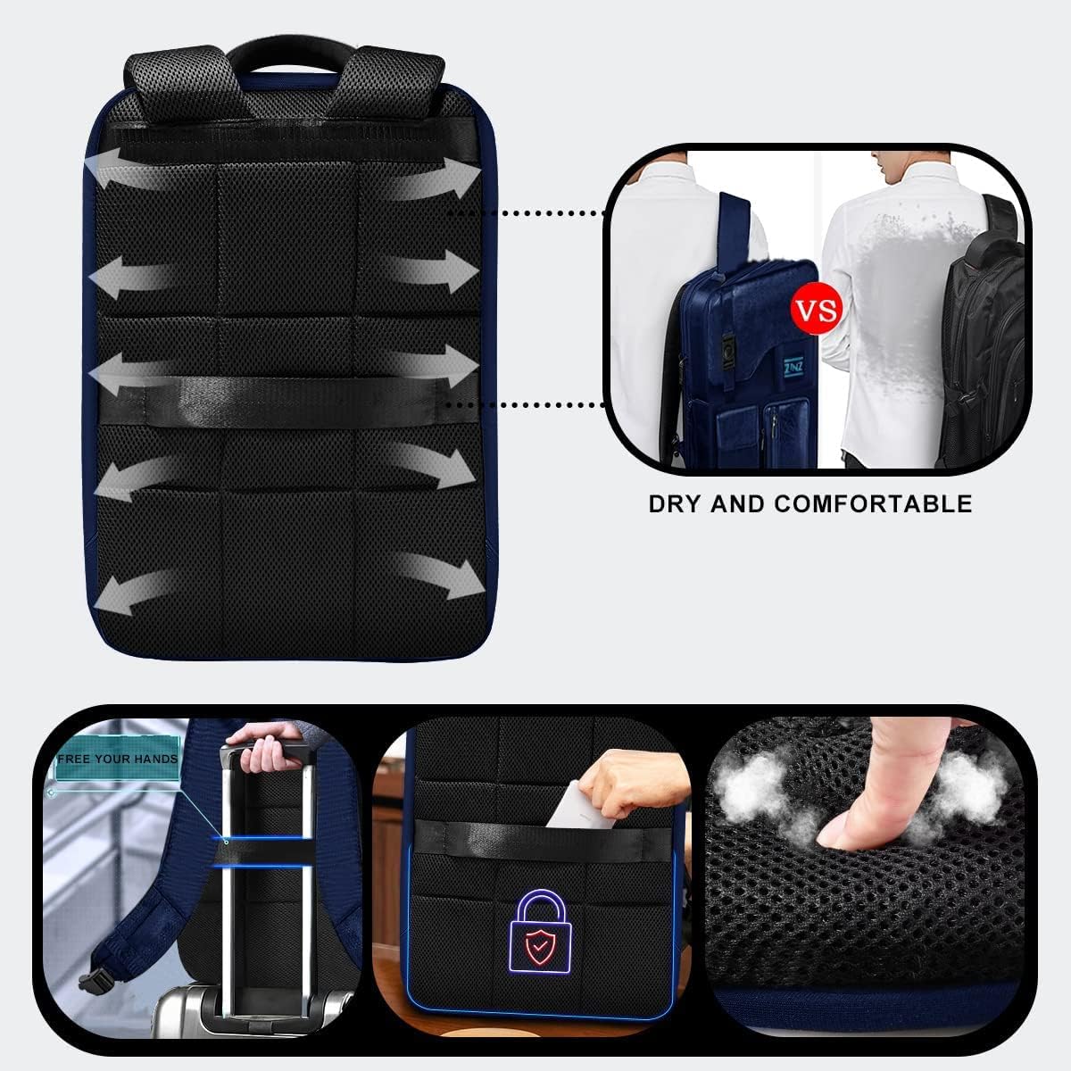 ZINZ Laptop Backpack 15 15.6 16 Inch, Expandable Computer Rucksack with Multi-Pockets Anti-Theft Travel Daypack for Men and Women,Blue