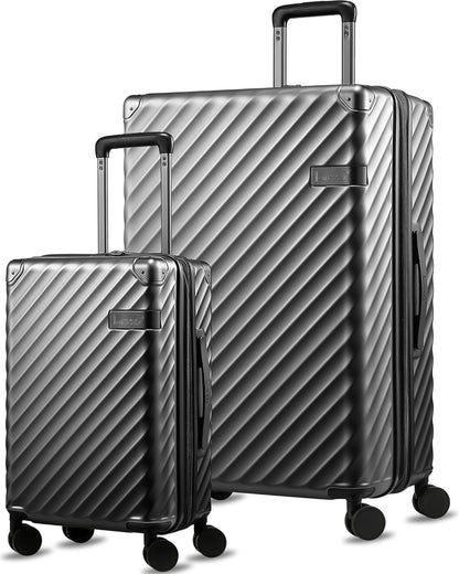 LUGGEX Luggage with Spinner Wheels, Polycarbonate Expandable Hard Shell Suitcase, 2 Piece Set, Charcoal Metallic