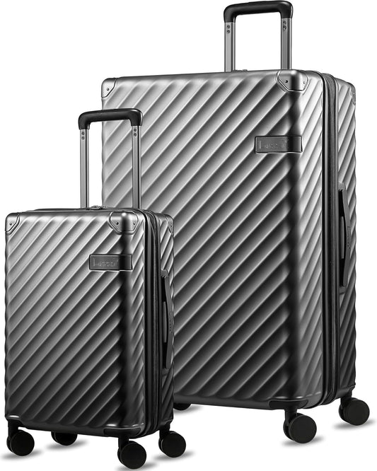 LUGGEX Luggage with Spinner Wheels, Polycarbonate Expandable Hard Shell Suitcase, 2 Piece Set, Charcoal Metallic