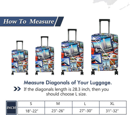 HYPER VENTURE Washable Luggage Cover - Fashion Suitcase Protector Fits 27-30 Inch Luggage (Travel Location, L)