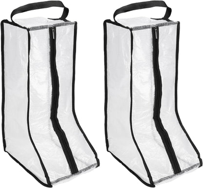 Boot Storage Bags [2PCS] - Plastic Tall Boot Carry Bags Clear Shoe Bags with Handle for Travel & Daily Use - [Black] Waterproof & DustProof Boot Bags for Cowboy Boots