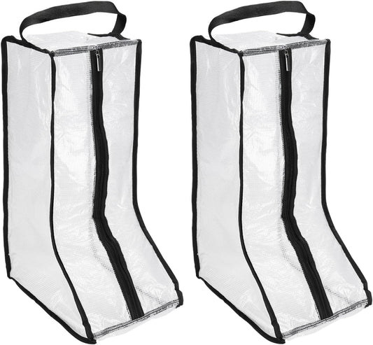 Boot Storage Bags [2PCS] - Plastic Tall Boot Carry Bags Clear Shoe Bags with Handle for Travel & Daily Use - [Black] Waterproof & DustProof Boot Bags for Cowboy Boots