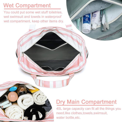 LEDAOU Beach Bag Waterproof Sandproof Women Tote Bag Pool Bag with Zipper for Gym Grocery Travel with Wet Pocket