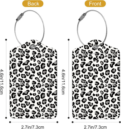 2Pack Luggage Tags for Suitcases, Cute Unique Pu Leather Cruise Luggage Tag with Privacy Cover ID Label Address Card and Metal Ring Suitable for Women Men Kids Travel Bag Gray Leopard Print