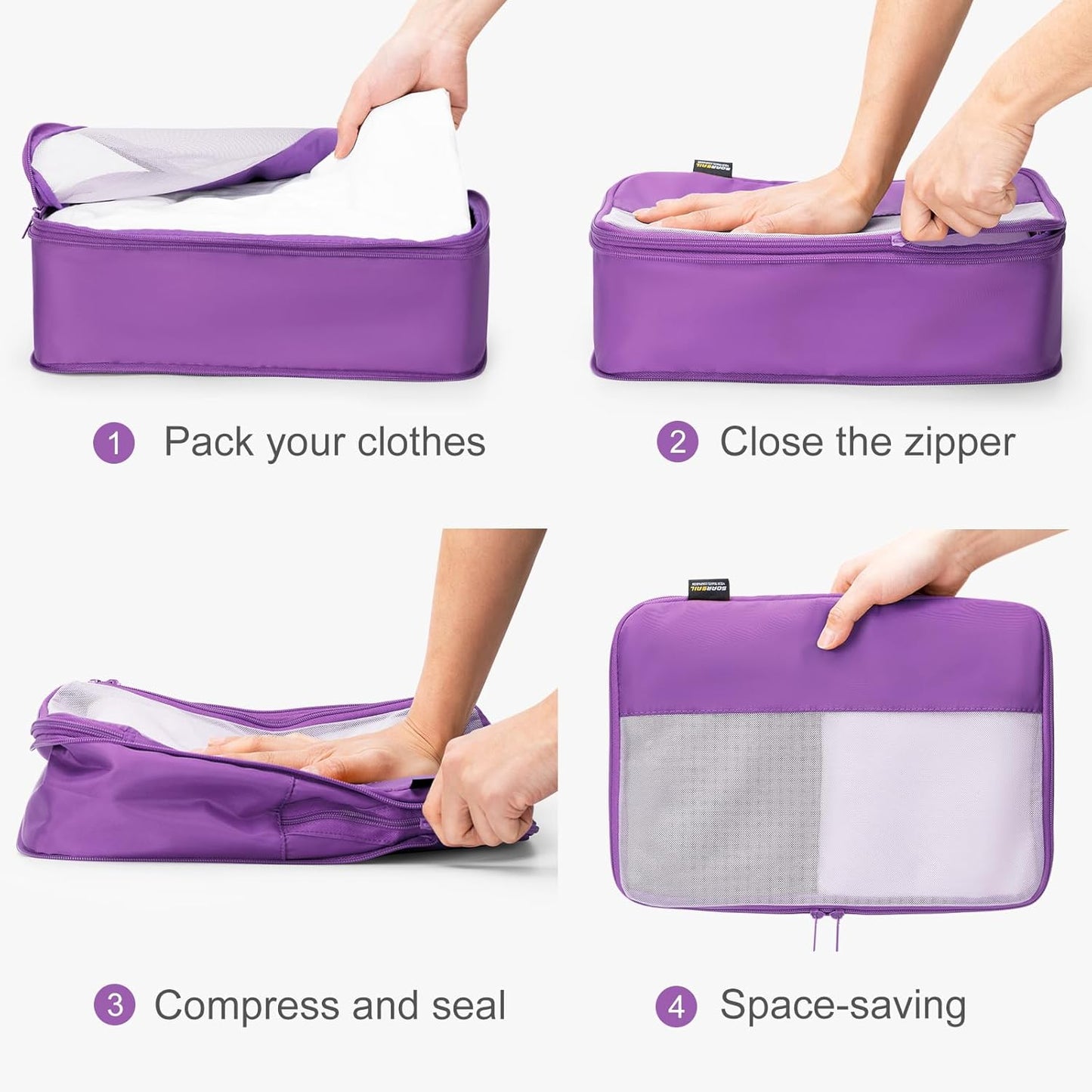 6 Set Compression Packing Cubes for Travel Essentials, Luggage Organizers for Suitcases (Bright Purple)