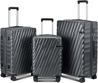 Luggage sets 3 piece with Spinner Wheels, PC Hard Shell Travel Luggage, Carry On suitcase with TSA Lock,YKK Zippers,Charcoal Metallic (Gray, 3 Piece Sets(20/24/28))
