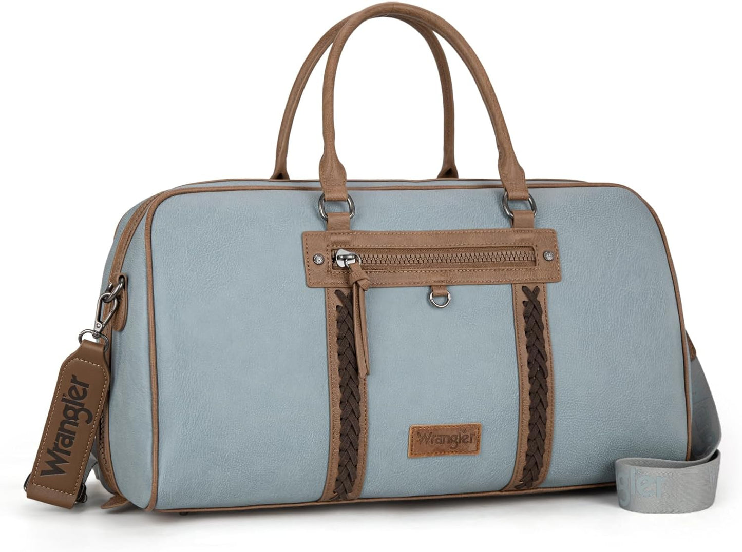 Wrangler Travel Duffel Bag Large Weekender Bag for Women Designer Carry on Overnight Bag for Trips Leather Luggage Bag Jean WG185-5110JN