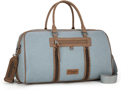 Wrangler Travel Duffel Bag Large Weekender Bag for Women Designer Carry on Overnight Bag for Trips Leather Luggage Bag Jean WG185-5110JN