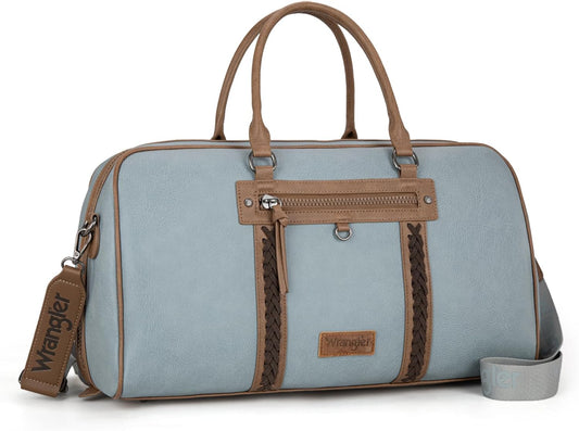 Wrangler Travel Duffel Bag Large Weekender Bag for Women Designer Carry on Overnight Bag for Trips Leather Luggage Bag Jean WG185-5110JN