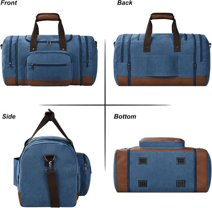 Litvyak Duffle Bag for Travel, Large 60L Canvas Travel Duffel Bags Overnight Weekend Gym Carry On Luggage Bag for Men & Women(Blue)