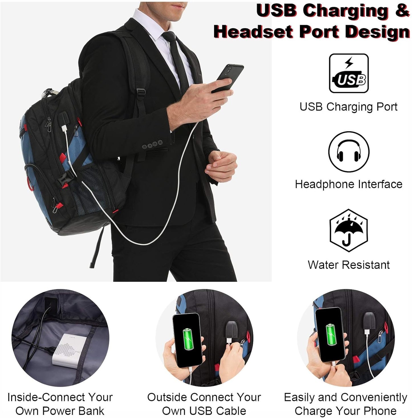 LOVEVOOK Travel Laptop Backpack Waterproof Anti Theft Backpack with Lock and USB Charging Port Large 17-17.3 Inch Computer Business Backpack for Men Women Blue