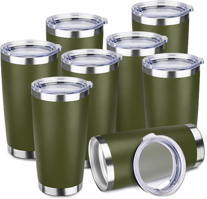 StarSpeed 20oz Tumbler Bulk with Lid, Stainless Steel Insulated Tumblers Double Wall Vacuum Insulated Travel Mug, Powder Coated Coffee Cups for Hot and Cold Drinks(Navy Green,8)