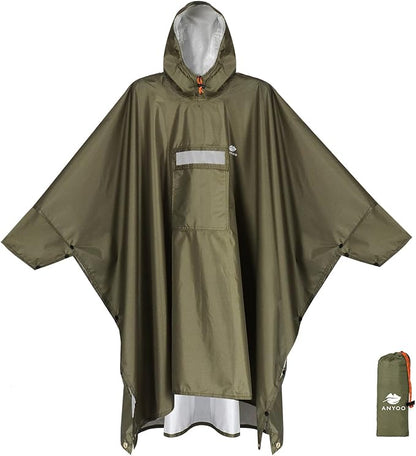 ANYOO Hooded Rain Poncho for Adults Waterproof Lightweight Rain Coat for Men by Anyoo
