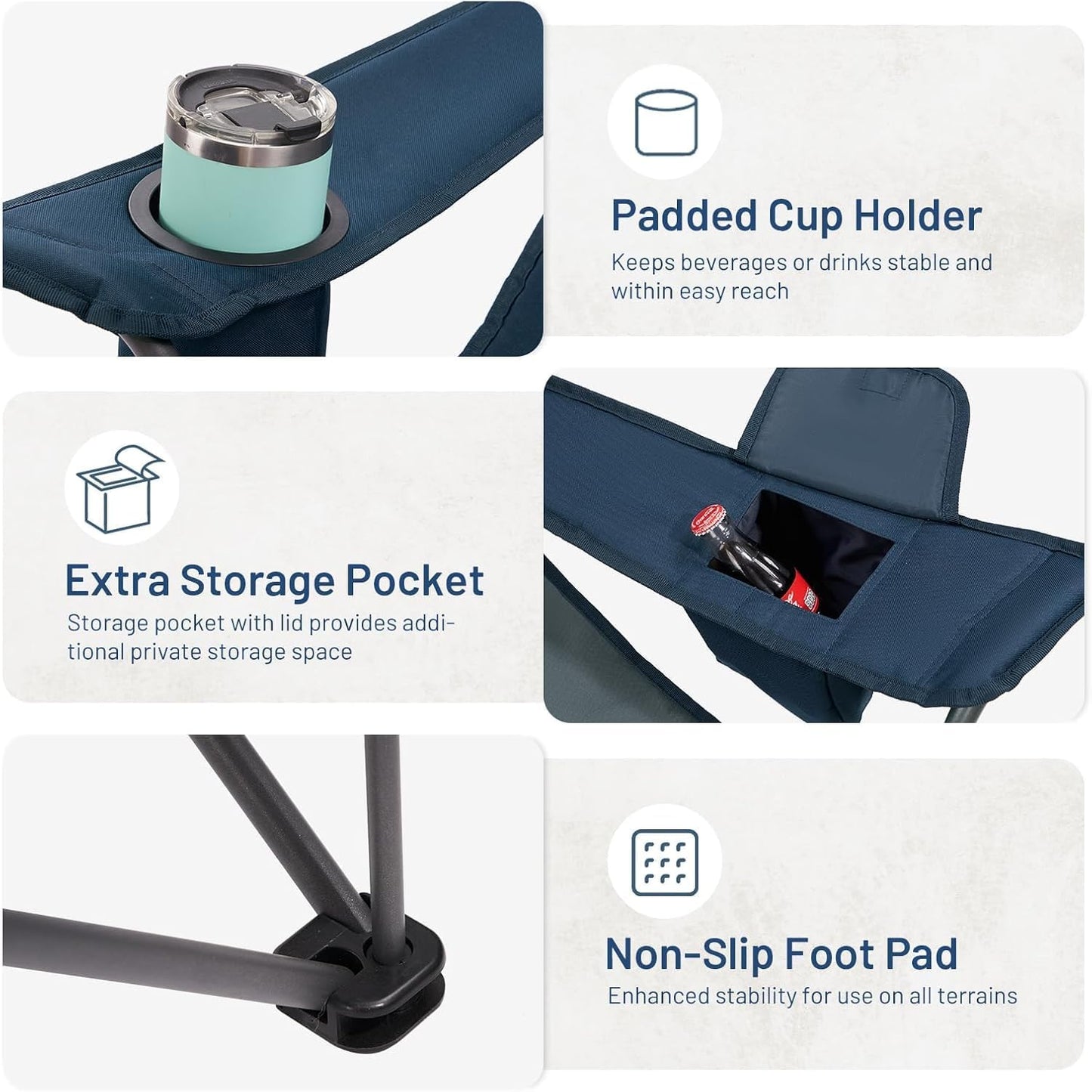 Timber Ridge 550 LBS Oversized Folding Camping Chair for Adults, Heavy Duty Outdoor Chair with Cup Holder Side Pocket for Camp, Lawn, Picnic, Navy-Upgrade