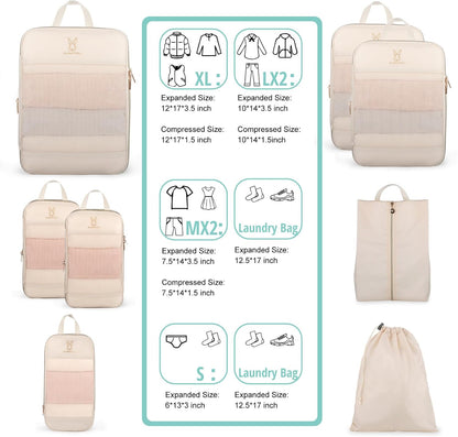 Expandable Compression Packing Cubes for Suitcases,6 Set Lightweight Compressible Travel Packing Organizer for Carry on Suitcase,Organizer Bags Set as Travel Essentials for Women