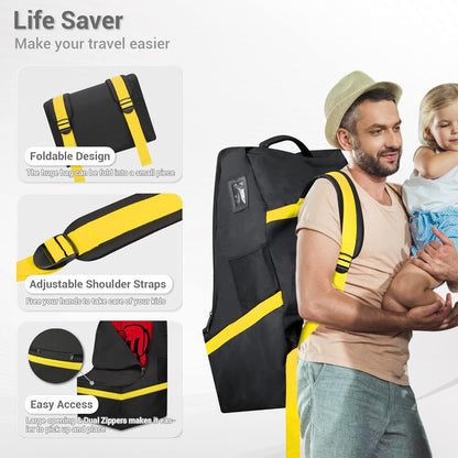Car Seat Travel Bag - Padded, Comfortable, Durable, Roomy Gate Check Carseat Cover Backpack Fits 3-in-1，Convertible, Booster & Infant Car Seats for Airplane, Airport, Yellow