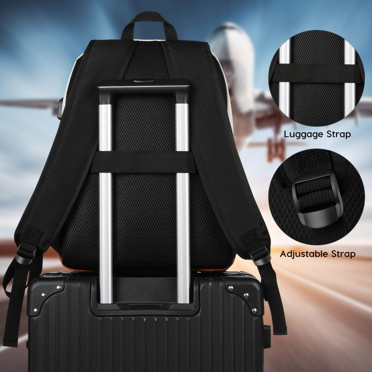 School Backpack,Bookbag Teen Boys and Girls Black Beige